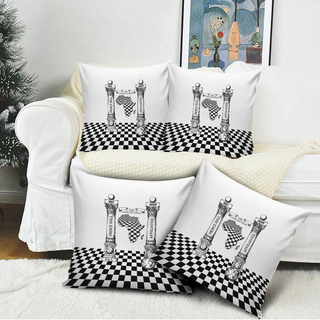 Prince Hall Affiliated Freemasonry Pillow Cover Classic Masonic Pillars Boaz Jachin Checkerboard Africa Map