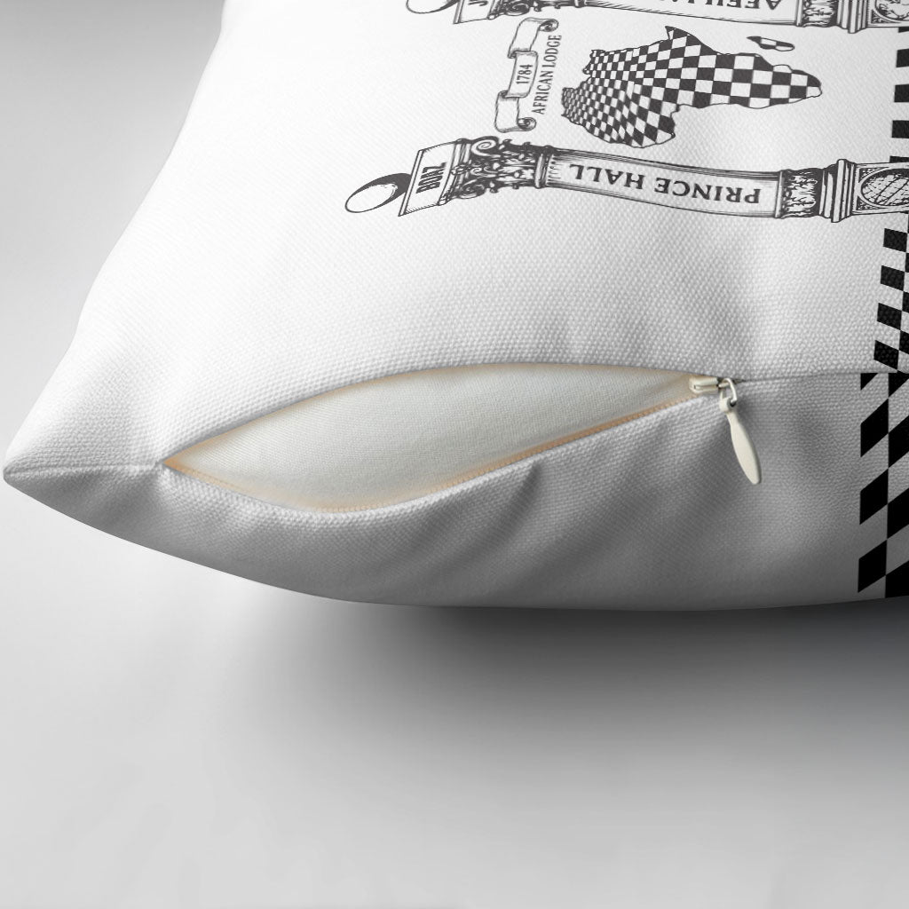 Prince Hall Affiliated Freemasonry Pillow Cover Classic Masonic Pillars Boaz Jachin Checkerboard Africa Map