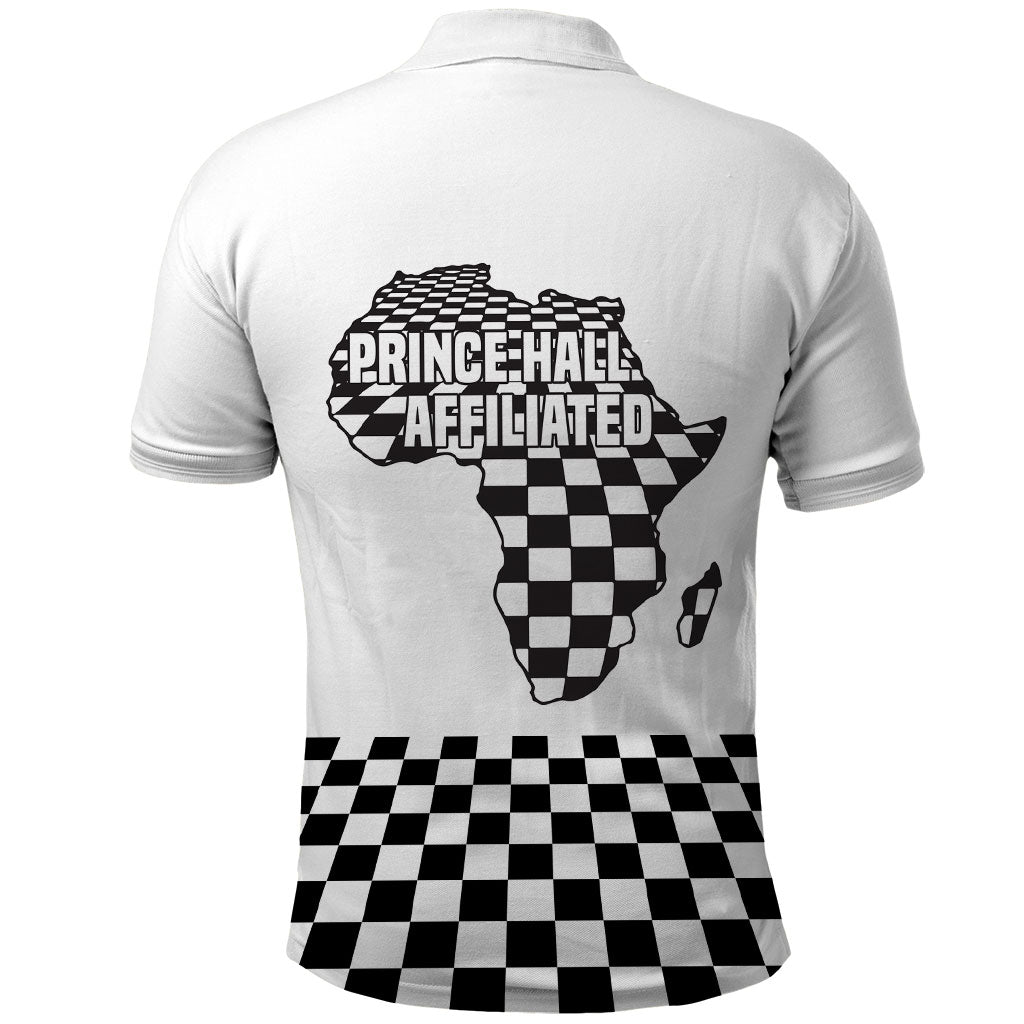 Prince Hall Affiliated Freemasonry Polo Shirt Classic Masonic Pillars Boaz Jachin Checkerboard Africa Map