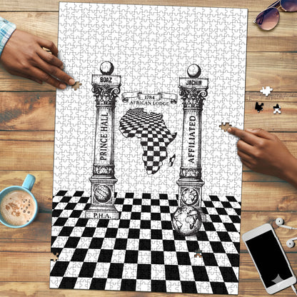 Prince Hall Affiliated Freemasonry Puzzle Classic Masonic Pillars Boaz Jachin Checkerboard Africa Map