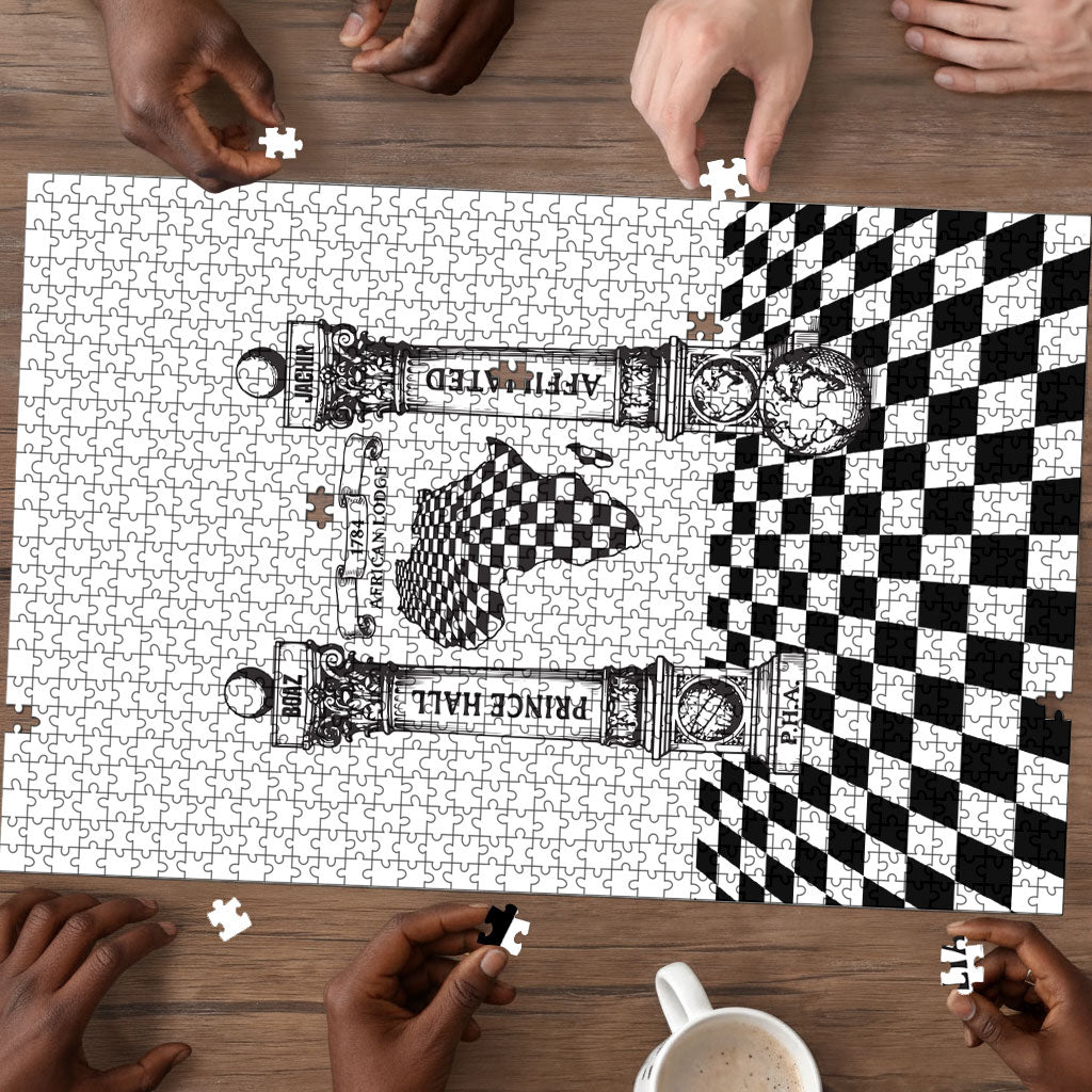 Prince Hall Affiliated Freemasonry Puzzle Classic Masonic Pillars Boaz Jachin Checkerboard Africa Map