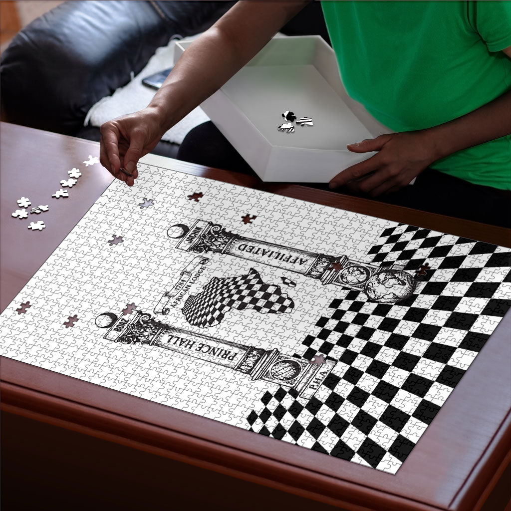 Prince Hall Affiliated Freemasonry Puzzle Classic Masonic Pillars Boaz Jachin Checkerboard Africa Map