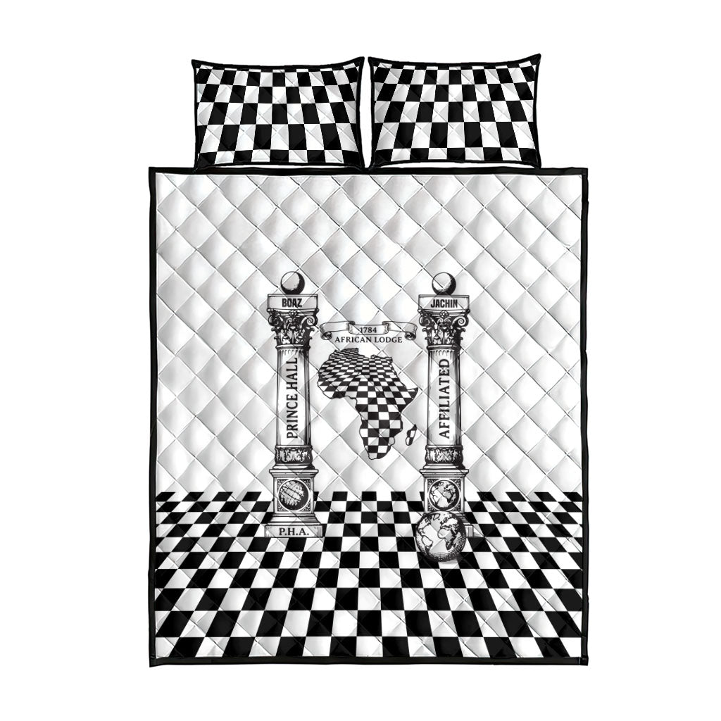 Prince Hall Affiliated Freemasonry Quilt Bed Set Classic Masonic Pillars Boaz Jachin Checkerboard Africa Map