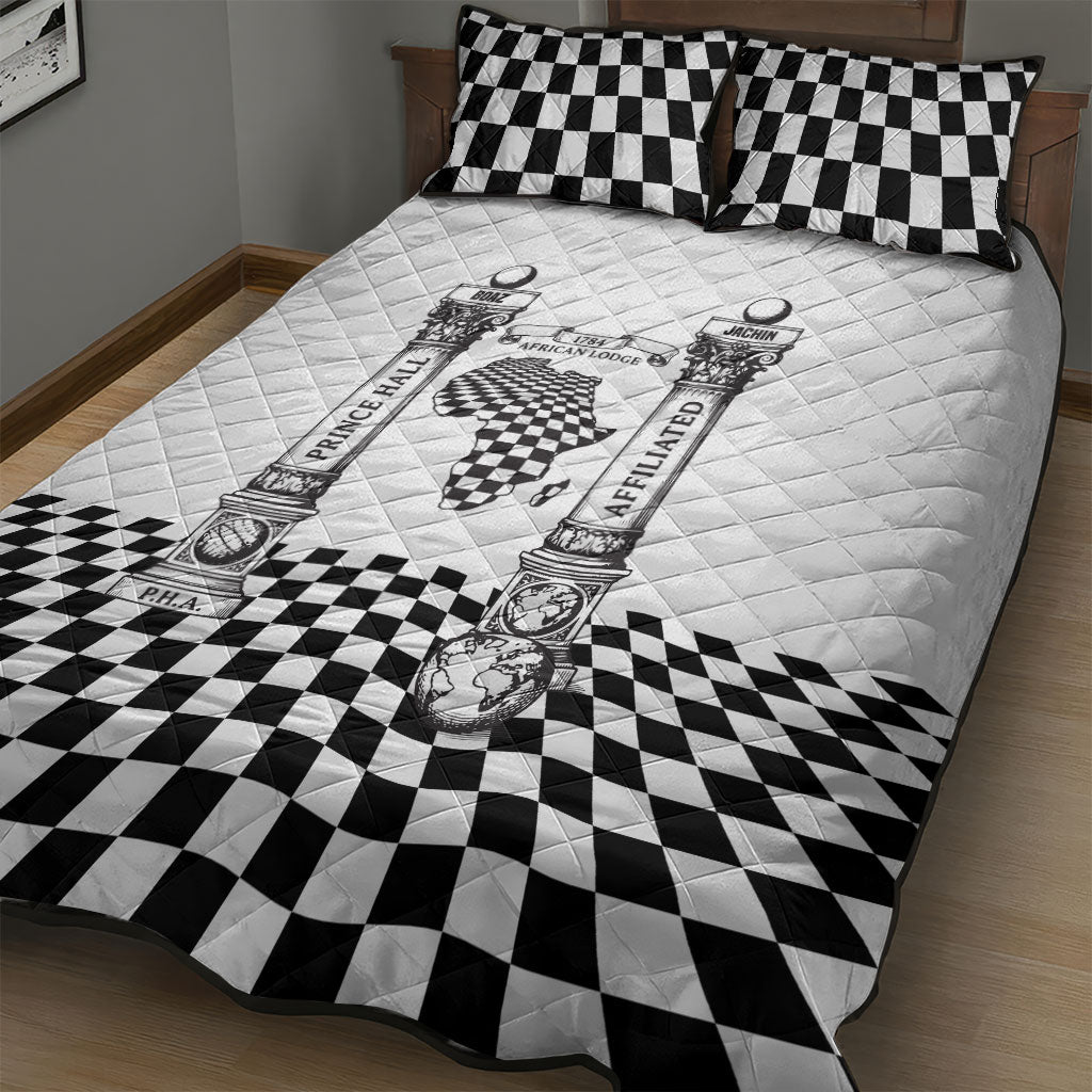 Prince Hall Affiliated Freemasonry Quilt Bed Set Classic Masonic Pillars Boaz Jachin Checkerboard Africa Map