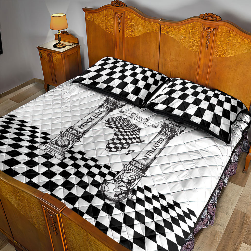 Prince Hall Affiliated Freemasonry Quilt Bed Set Classic Masonic Pillars Boaz Jachin Checkerboard Africa Map