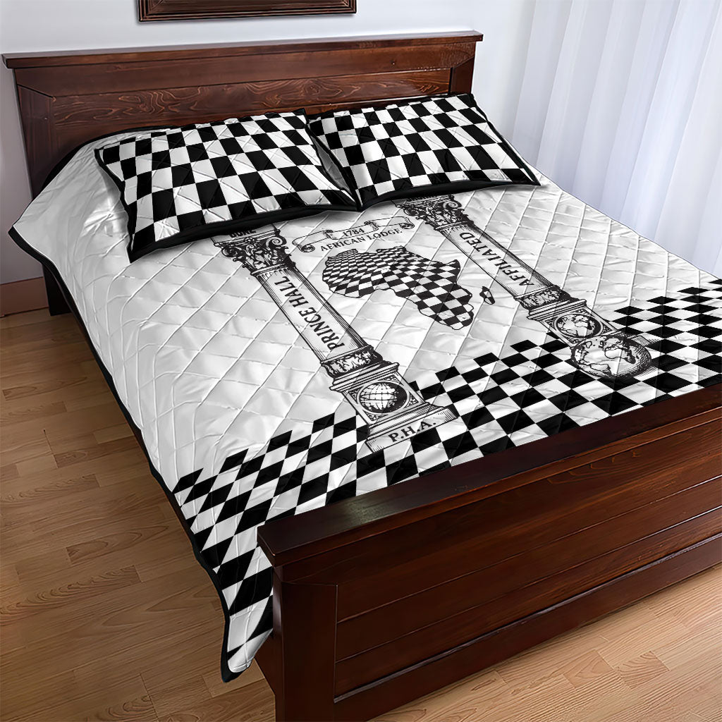 Prince Hall Affiliated Freemasonry Quilt Bed Set Classic Masonic Pillars Boaz Jachin Checkerboard Africa Map