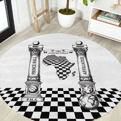 Prince Hall Affiliated Freemasonry Round Carpet Classic Masonic Pillars Boaz Jachin Checkerboard Africa Map
