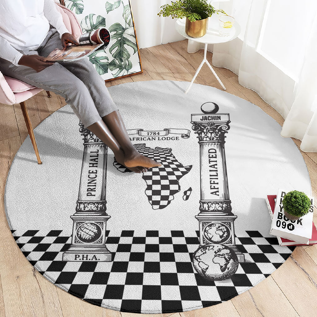 Prince Hall Affiliated Freemasonry Round Carpet Classic Masonic Pillars Boaz Jachin Checkerboard Africa Map