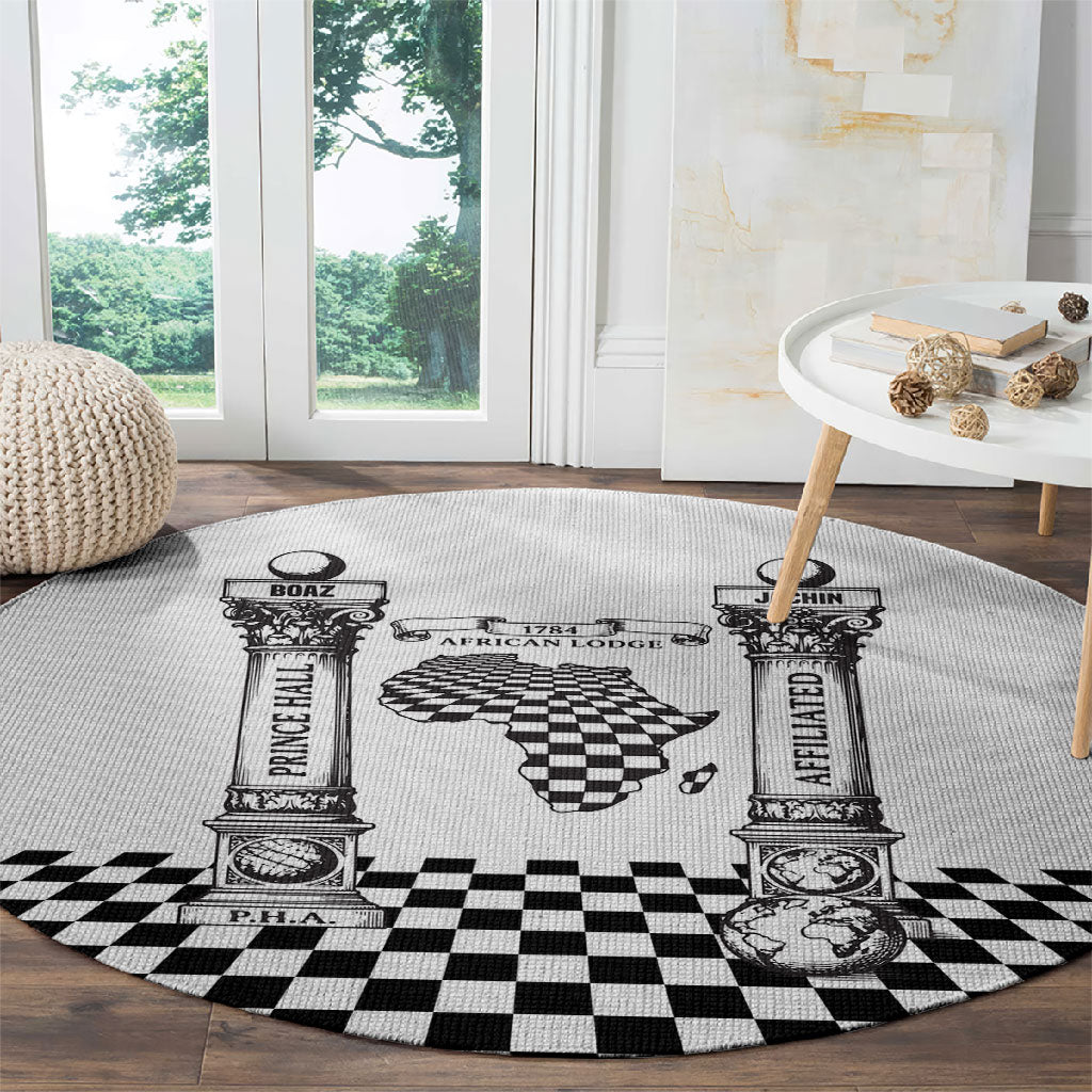 Prince Hall Affiliated Freemasonry Round Carpet Classic Masonic Pillars Boaz Jachin Checkerboard Africa Map