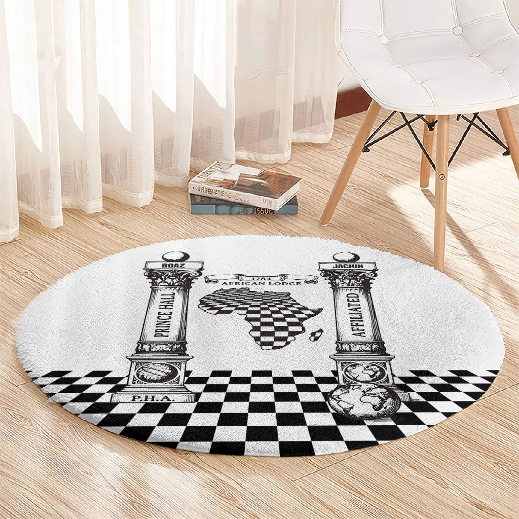 Prince Hall Affiliated Freemasonry Round Carpet Classic Masonic Pillars Boaz Jachin Checkerboard Africa Map