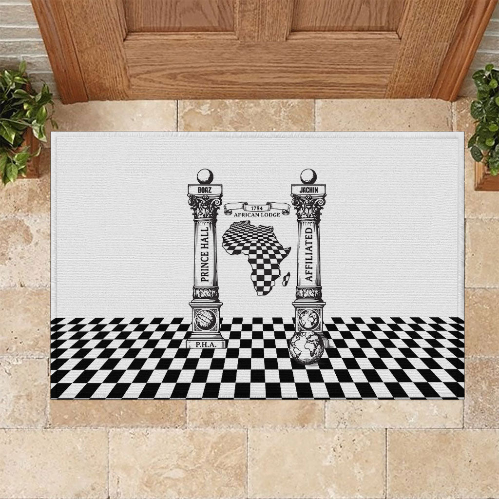 Prince Hall Affiliated Freemasonry Rubber Doormat Classic Masonic Pillars Boaz Jachin Checkerboard Africa Map