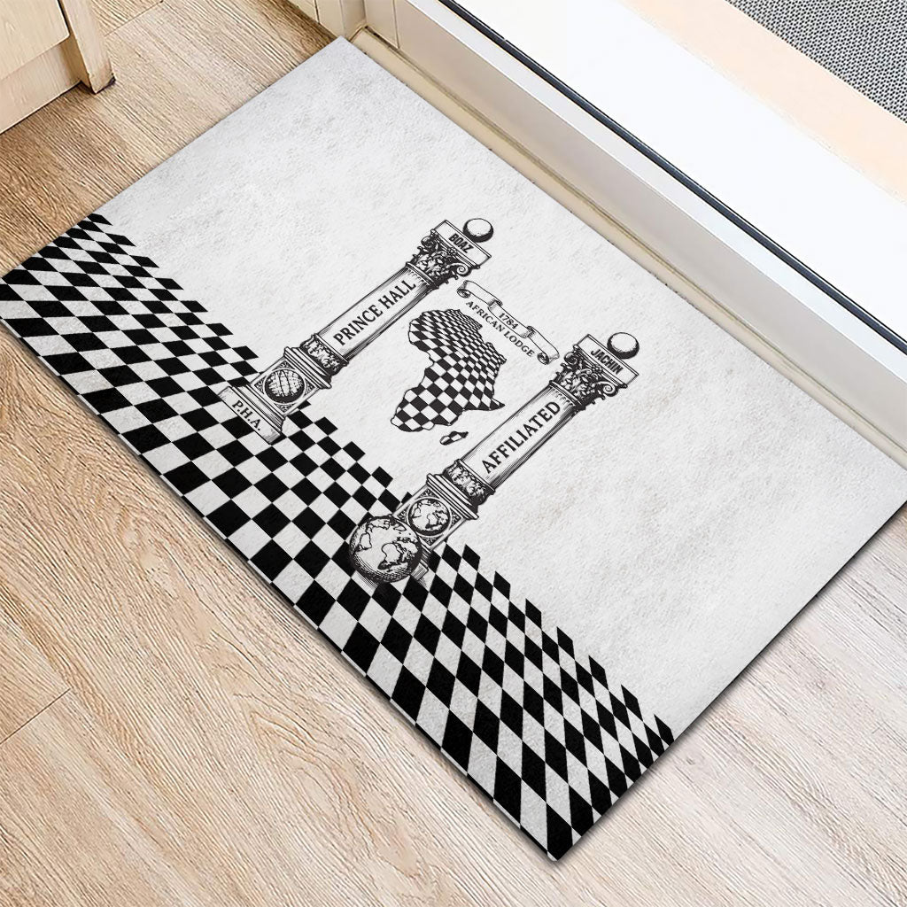 Prince Hall Affiliated Freemasonry Rubber Doormat Classic Masonic Pillars Boaz Jachin Checkerboard Africa Map