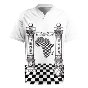 Prince Hall Affiliated Freemasonry Rugby Jersey Classic Masonic Pillars Boaz Jachin Checkerboard Africa Map