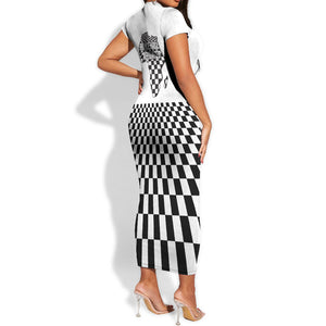 Prince Hall Affiliated Freemasonry Short Sleeve Bodycon Dress Classic Masonic Pillars Boaz Jachin Checkerboard Africa Map
