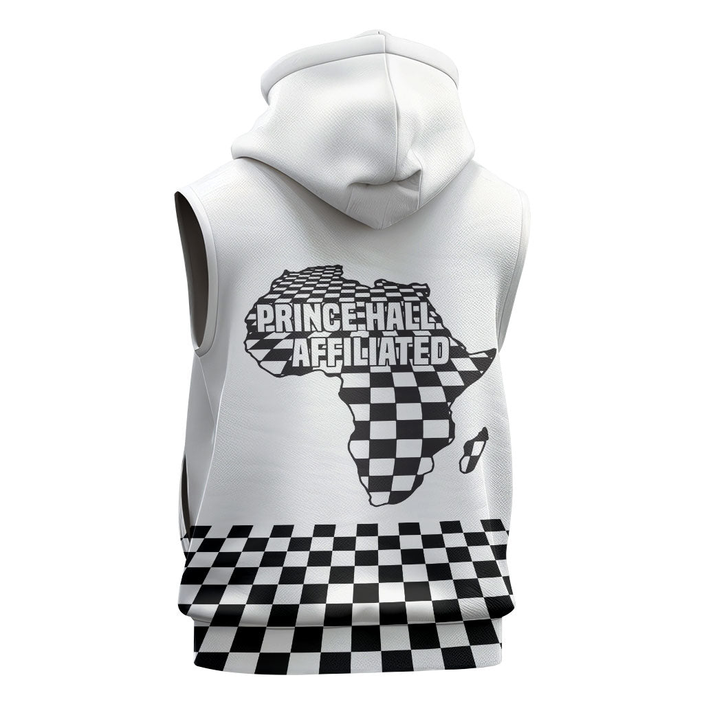 Prince Hall Affiliated Freemasonry Sleeveless Hoodie Classic Masonic Pillars Boaz Jachin Checkerboard Africa Map