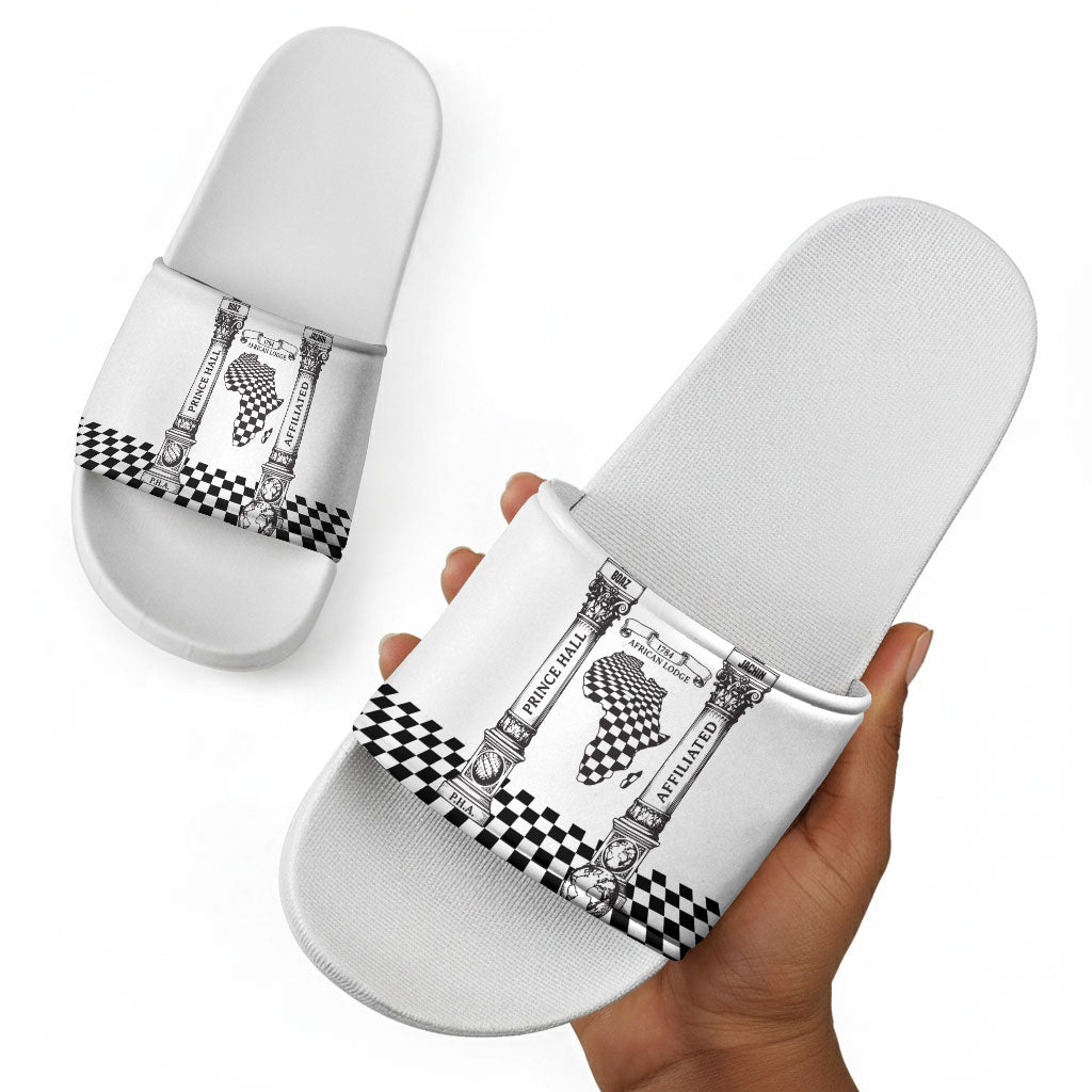 Prince Hall Affiliated Freemasonry Slide Sandals Classic Masonic Pillars Boaz Jachin Checkerboard Africa Map