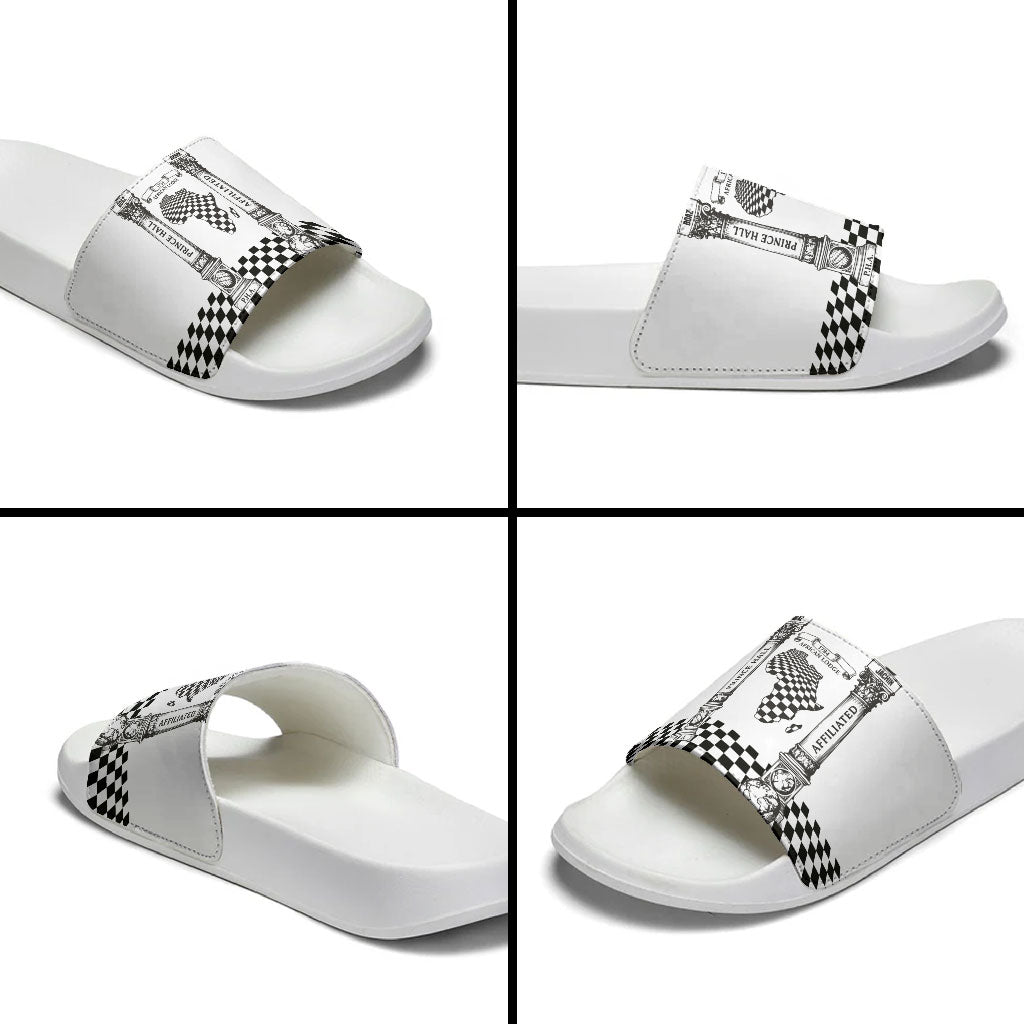 Prince Hall Affiliated Freemasonry Slide Sandals Classic Masonic Pillars Boaz Jachin Checkerboard Africa Map