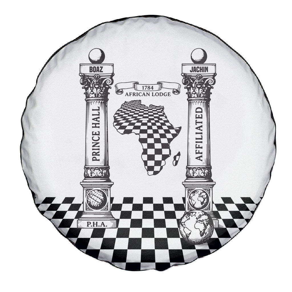 Prince Hall Affiliated Freemasonry Spare Tire Cover Classic Masonic Pillars Boaz Jachin Checkerboard Africa Map