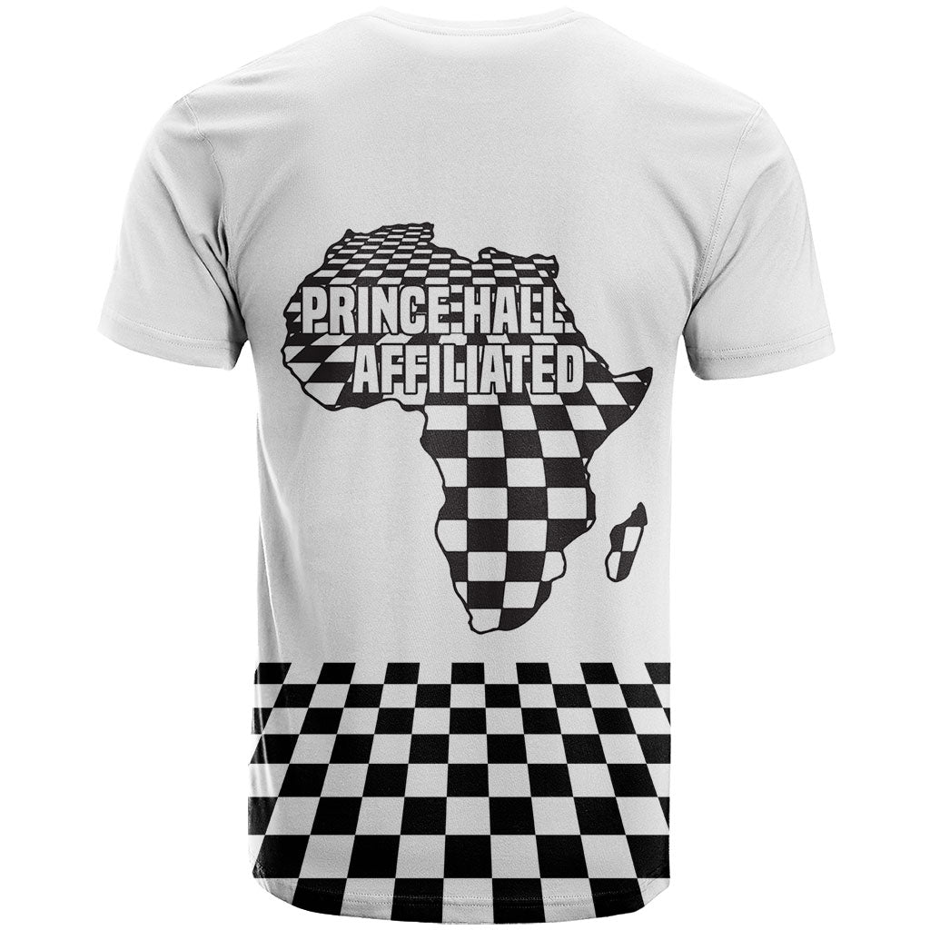 Prince Hall Affiliated Freemasonry T shirt Classic Masonic Pillars Boaz Jachin Checkerboard Africa Map