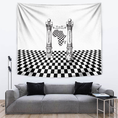 Prince Hall Affiliated Freemasonry Tapestry Classic Masonic Pillars Boaz Jachin Checkerboard Africa Map