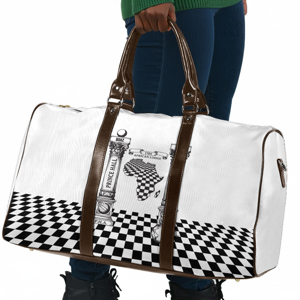 Prince Hall Affiliated Freemasonry Travel Bag Classic Masonic Pillars Boaz Jachin Checkerboard Africa Map