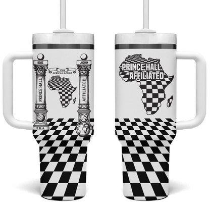 Prince Hall Affiliated Freemasonry Tumbler With Handle Classic Masonic Pillars Boaz Jachin Checkerboard Africa Map