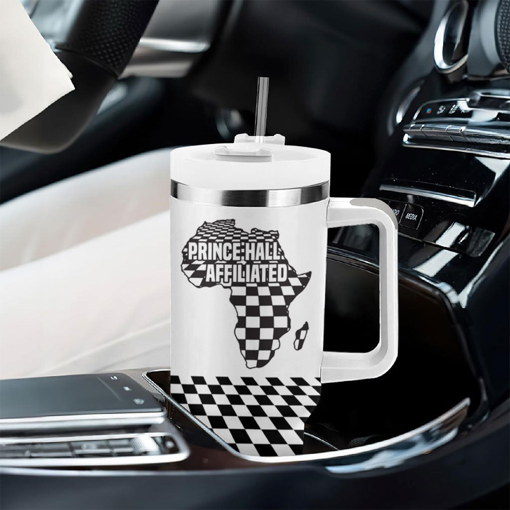 Prince Hall Affiliated Freemasonry Tumbler With Handle Classic Masonic Pillars Boaz Jachin Checkerboard Africa Map