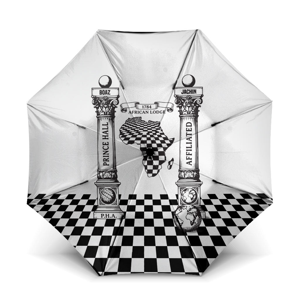 Prince Hall Affiliated Freemasonry Umbrella Classic Masonic Pillars Boaz Jachin Checkerboard Africa Map
