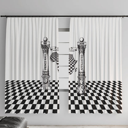 Prince Hall Affiliated Freemasonry Window Curtain Classic Masonic Pillars Boaz Jachin Checkerboard Africa Map