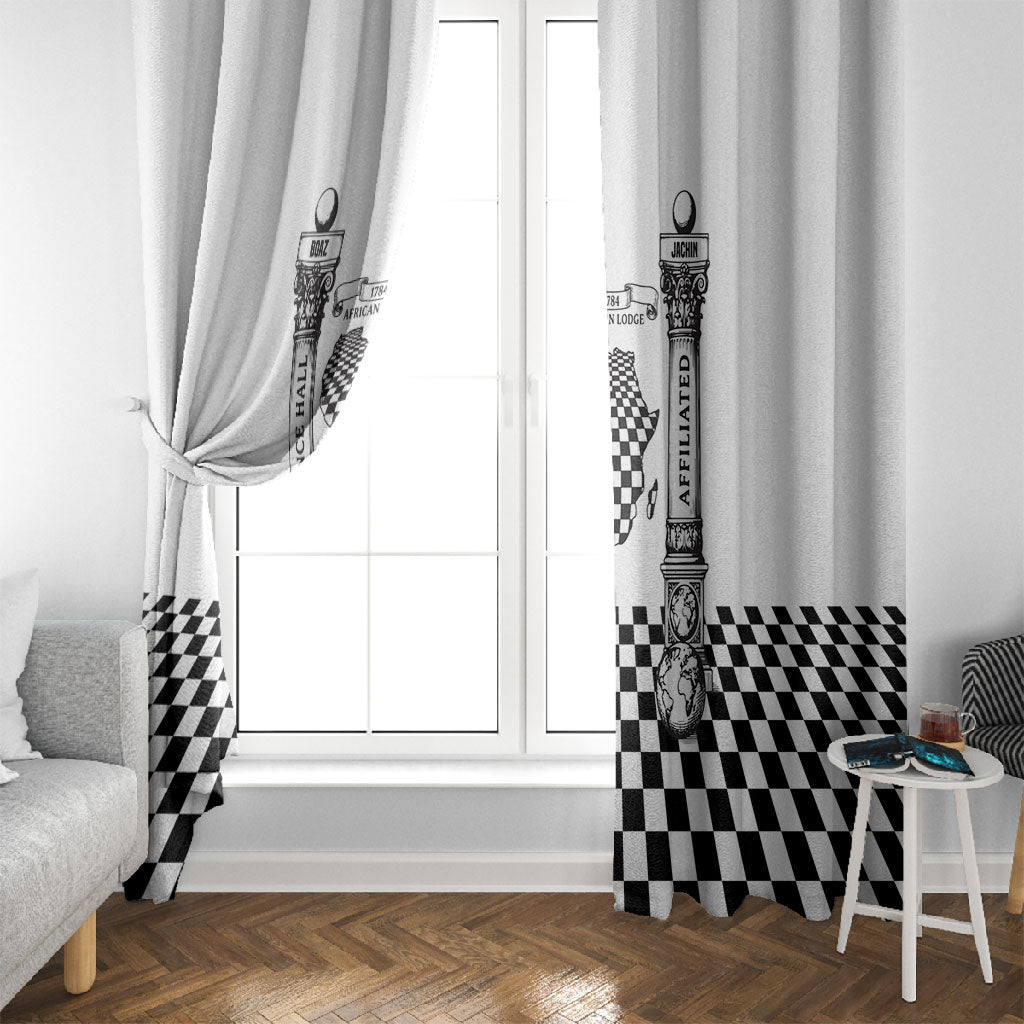 Prince Hall Affiliated Freemasonry Window Curtain Classic Masonic Pillars Boaz Jachin Checkerboard Africa Map