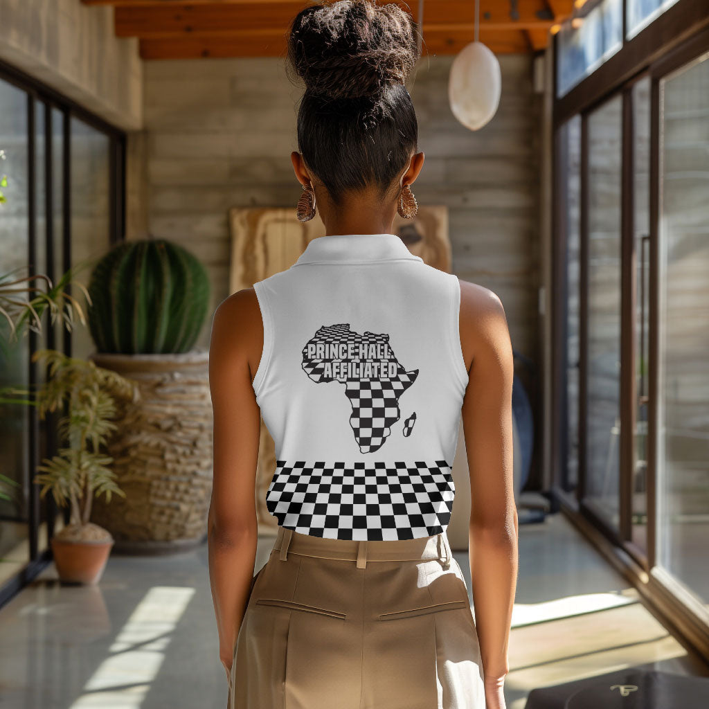 Prince Hall Affiliated Freemasonry Women Sleeveless Polo Shirt Classic Masonic Pillars Boaz Jachin Checkerboard Africa Map
