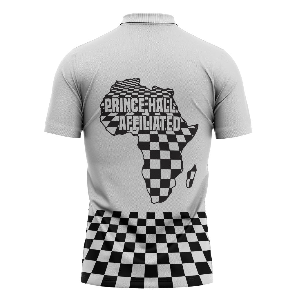 Prince Hall Affiliated Freemasonry Zipper Polo Shirt Classic Masonic Pillars Boaz Jachin Checkerboard Africa Map