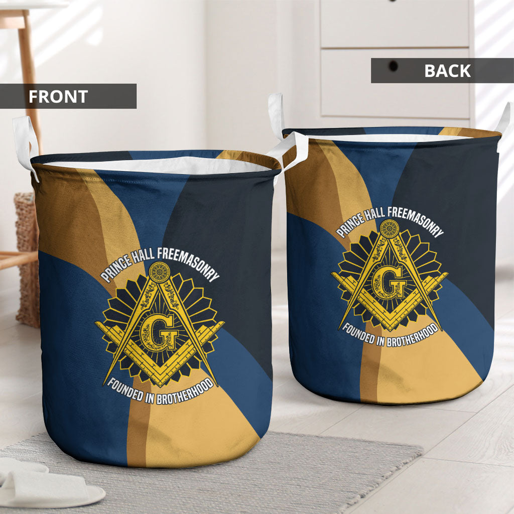 Prince Hall Freemasonry Laundry Basket Square and Compasses Gold Blue Geometric