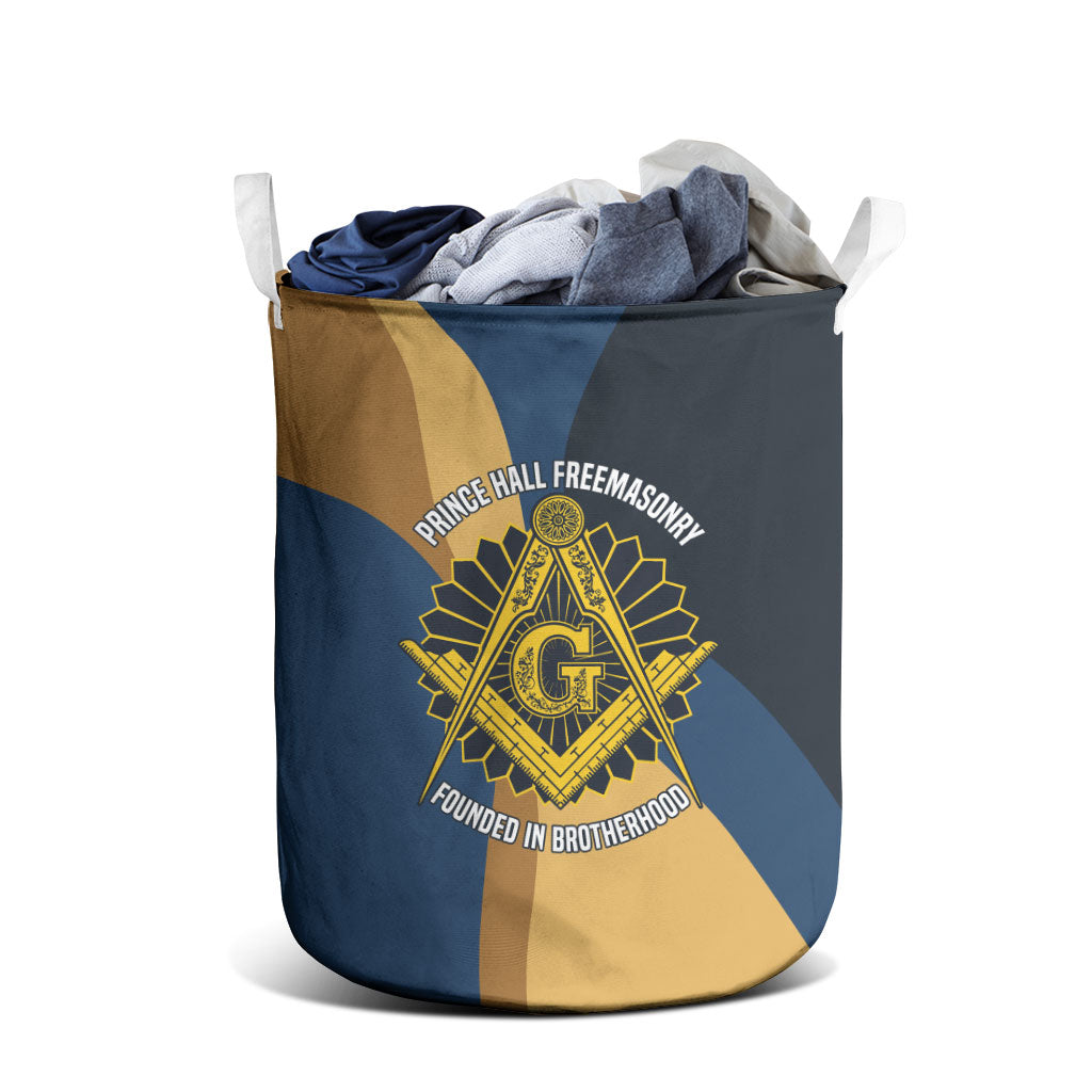 Prince Hall Freemasonry Laundry Basket Square and Compasses Gold Blue Geometric