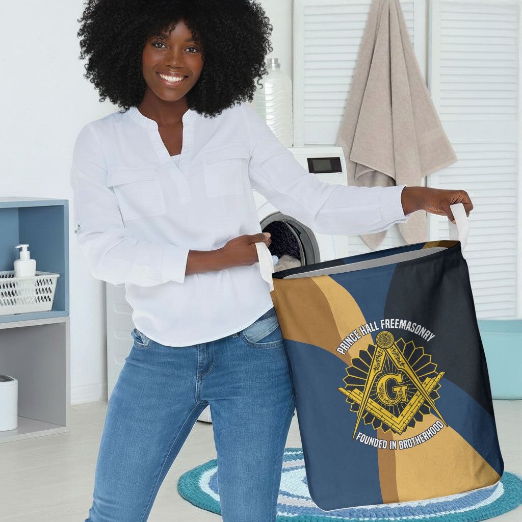 Prince Hall Freemasonry Laundry Basket Square and Compasses Gold Blue Geometric