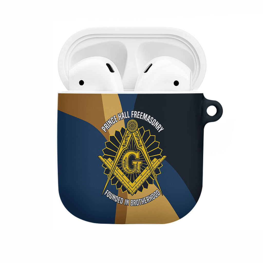Prince Hall Freemasonry AirPods Case Square and Compasses Gold Blue Geometric