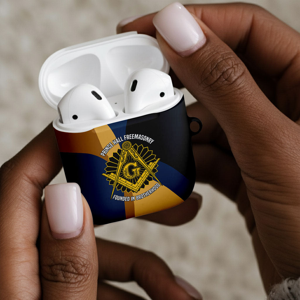 Prince Hall Freemasonry AirPods Case Square and Compasses Gold Blue Geometric