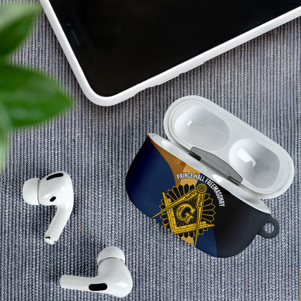 Prince Hall Freemasonry AirPods Case Square and Compasses Gold Blue Geometric