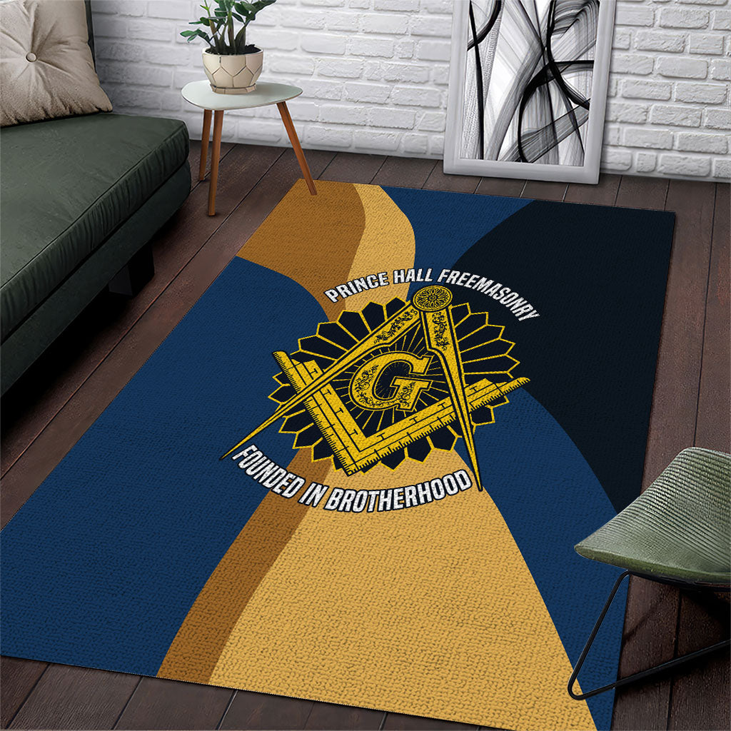 Prince Hall Freemasonry Area Rug Square and Compasses Gold Blue Geometric