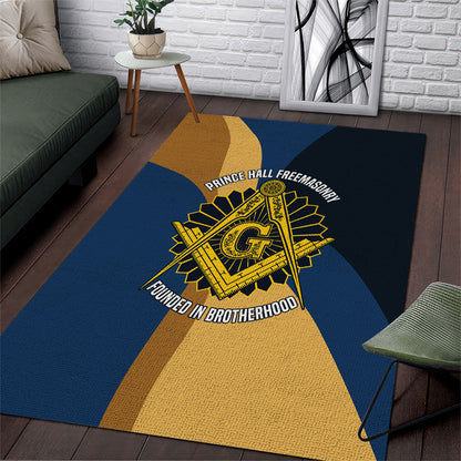 Prince Hall Freemasonry Area Rug Square and Compasses Gold Blue Geometric