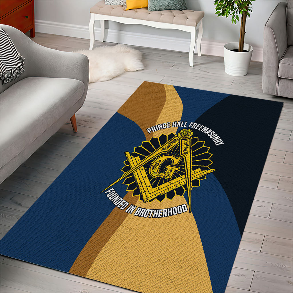Prince Hall Freemasonry Area Rug Square and Compasses Gold Blue Geometric