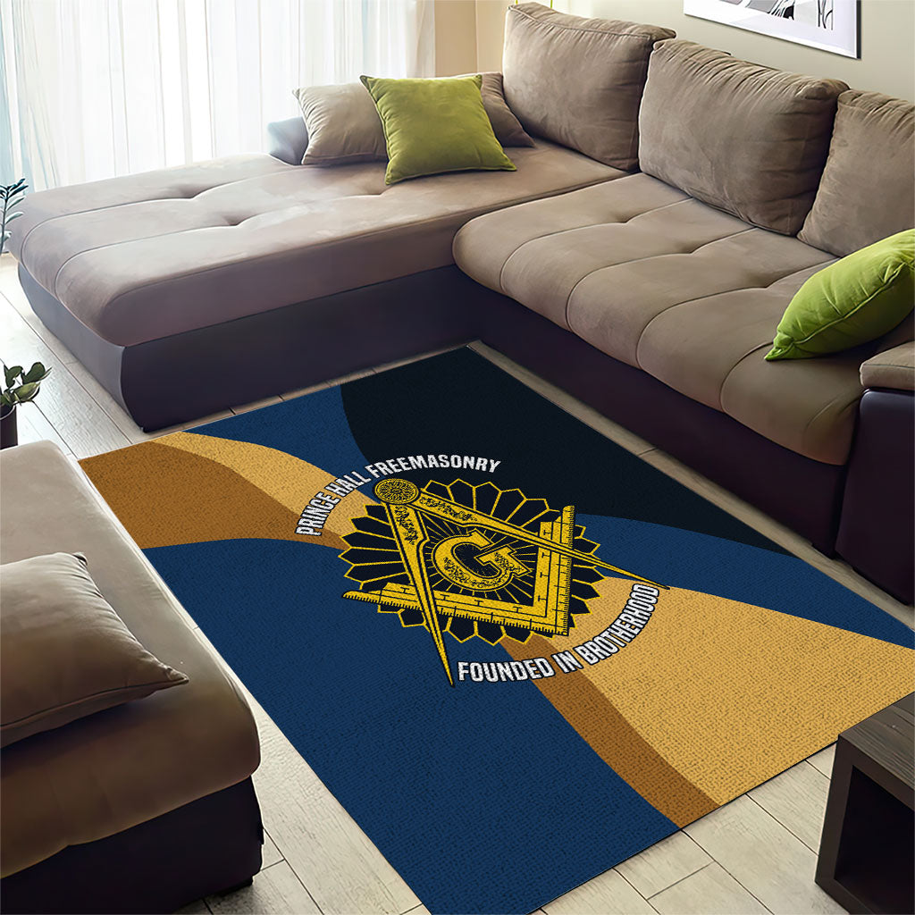 Prince Hall Freemasonry Area Rug Square and Compasses Gold Blue Geometric