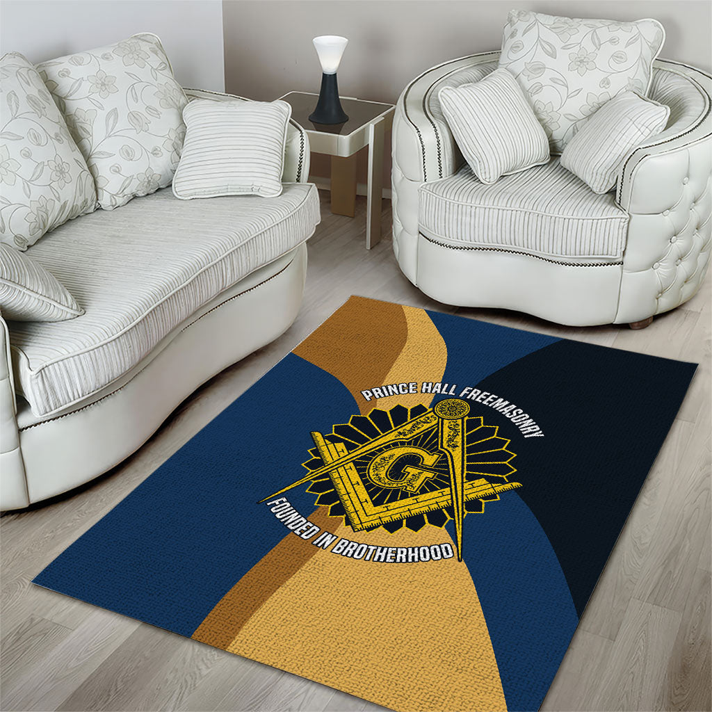 Prince Hall Freemasonry Area Rug Square and Compasses Gold Blue Geometric