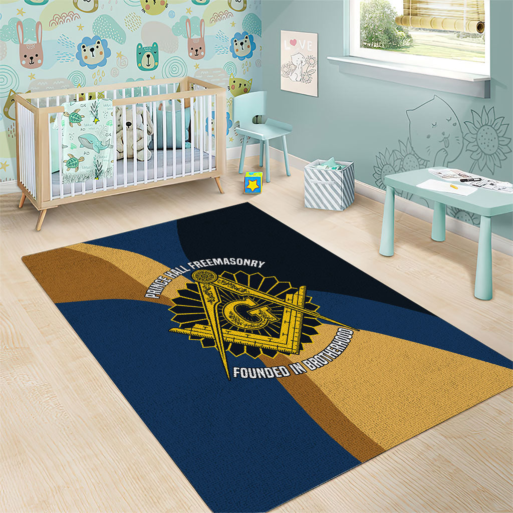 Prince Hall Freemasonry Area Rug Square and Compasses Gold Blue Geometric