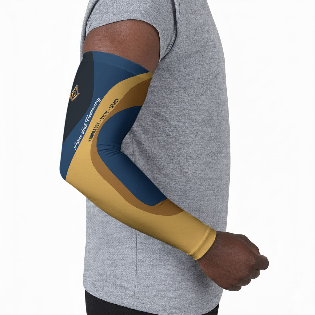 Prince Hall Freemasonry Arm Sleeves Square and Compasses Gold Blue Geometric