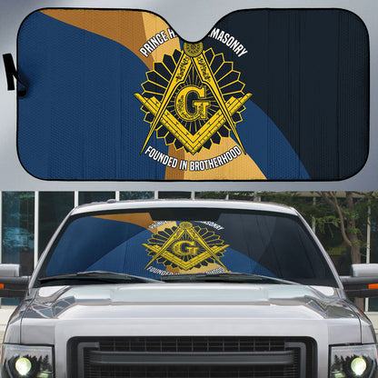 Prince Hall Freemasonry Auto Sun Shade Square and Compasses Gold Blue Geometric