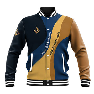 Prince Hall Freemasonry Baseball Jacket Square and Compasses Gold Blue Geometric