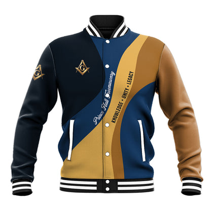 Prince Hall Freemasonry Baseball Jacket Square and Compasses Gold Blue Geometric