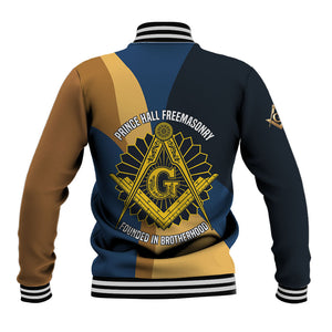 Prince Hall Freemasonry Baseball Jacket Square and Compasses Gold Blue Geometric
