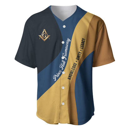 Prince Hall Freemasonry Baseball Jersey Square and Compasses Gold Blue Geometric